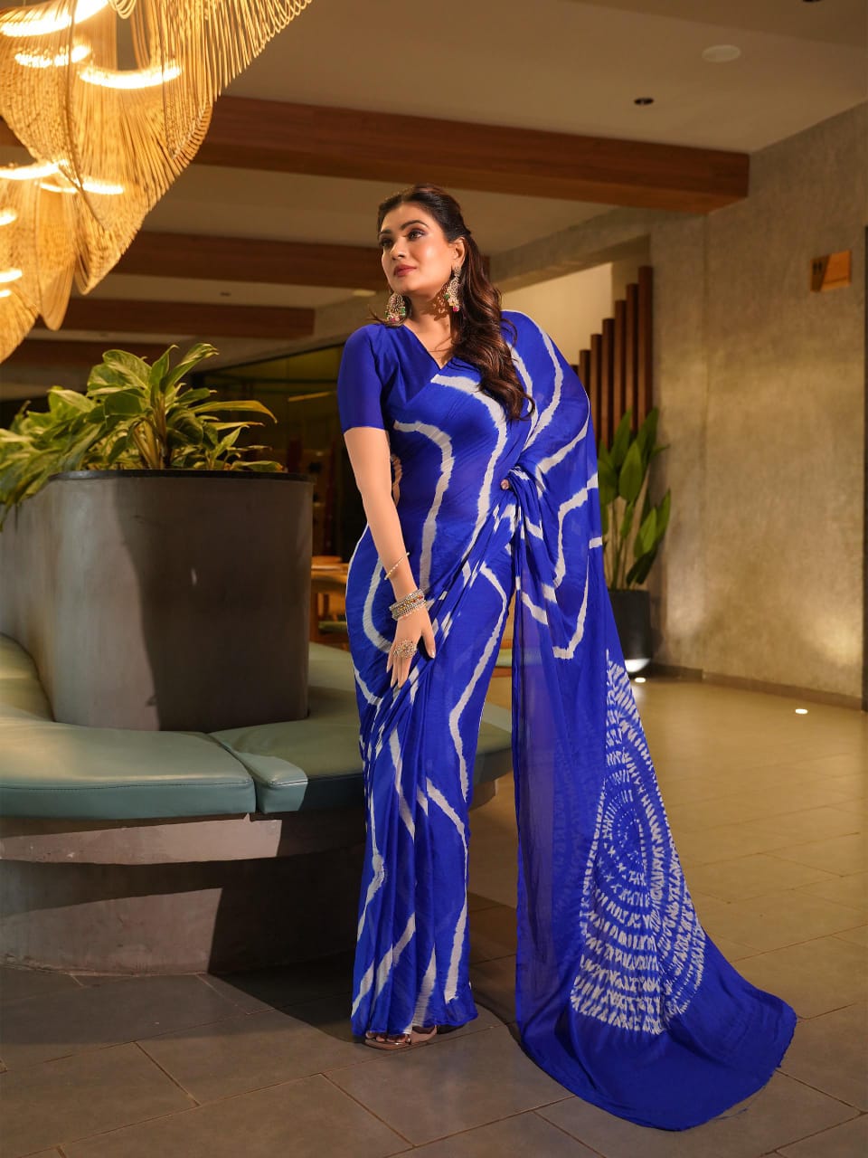 Superhit Pure Chinnon Leheriya Saree With Hand Sibori Work