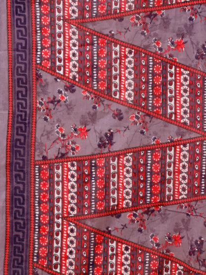 Women's Purple Embroidered & Floral Printed Cotton Kurta Pant With Dupatta