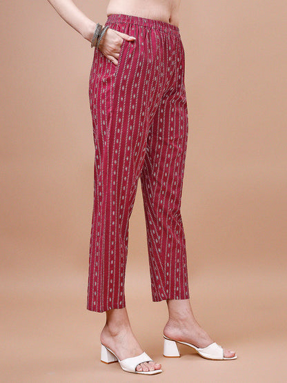 Women's Pink Ethnic Motifs Printed Cotton Kurta Pant With Dupatta