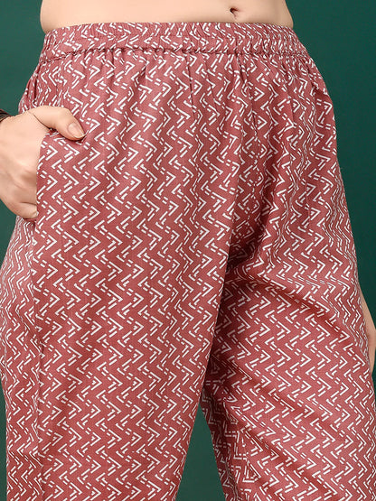 Women's Pink Embroidered And Printed Cotton Kurta Pant With Dupatta