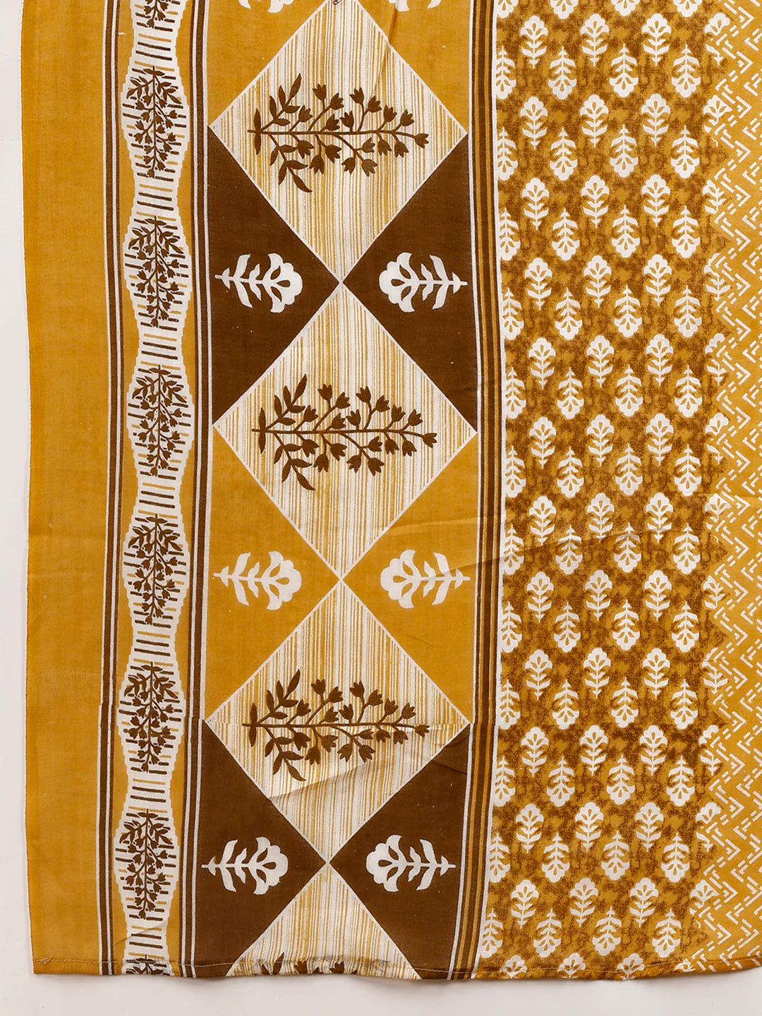 Women's Mustard Yellow Embroidered And Printed Cotton Kurta Pant With Dupatta