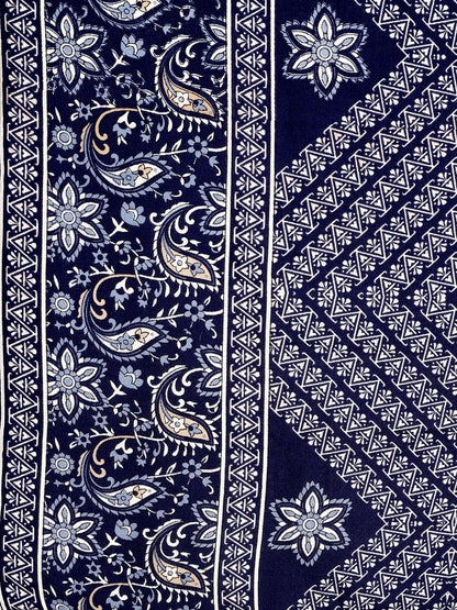 Women's Teal Blue Embroidered And Printed Cotton Kurta Pant With Dupatta