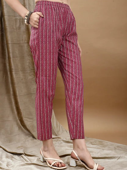 Ethnic Motifs Printed Pink Cotton Kurta Pant With Dupatta