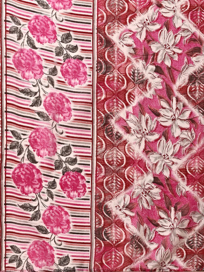 Pinky Pink Floral Printed Cotton Kurta Pant With Dupatta