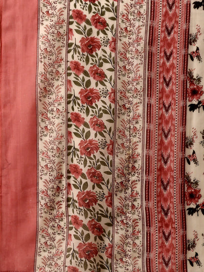 Fresh Pink Floral Printed Cotton Kurta Pant With Dupatta