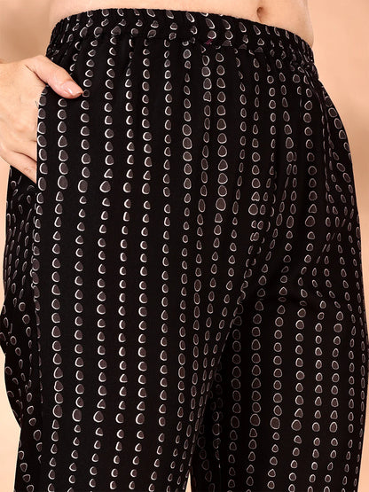 Black Embroidered And Ethnic Motifs Printed Flared Kurta Pant With Dupatta