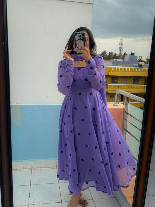 Premium Georgette Silk Umbrella Flair Style Kurti with Dupatta Lace Work