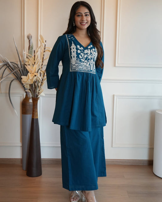 Premium Soft Rayon Embroidery & Yoke Work Kurta Pant Co-ord Set