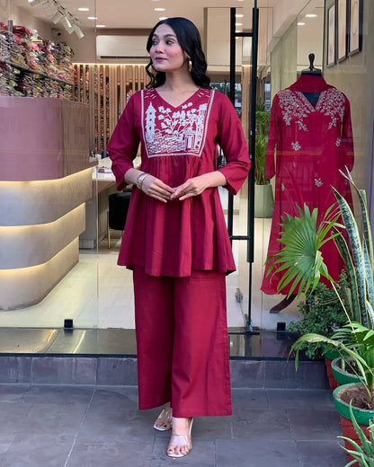 Premium Soft Rayon Embroidery & Yoke Work Kurta Pant Co-ord Set