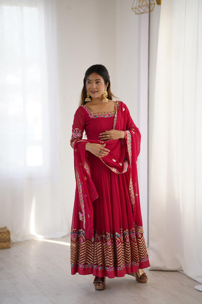 Elegant Heavy Georgette Embroidered Sequence Designer Anarkali Three Piece Set