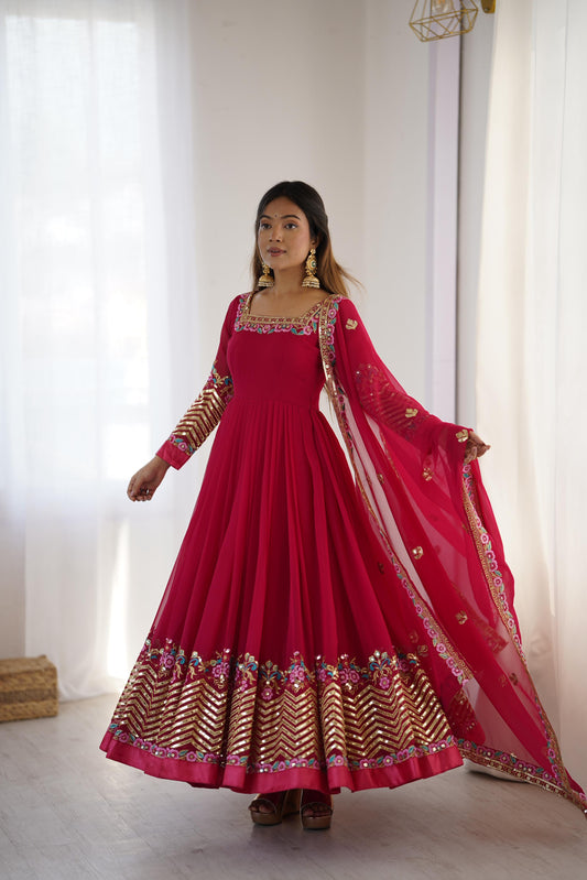 Elegant Heavy Georgette Embroidered Sequence Designer Anarkali Three Piece Set