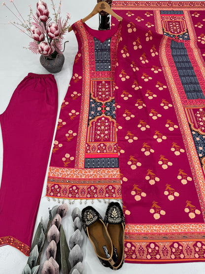 New Designer Print Heavy Natural Silk Hand Work Salwar Suit