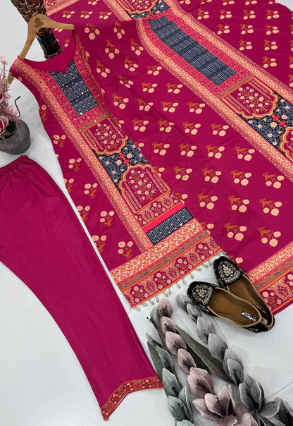 New Designer Print Heavy Natural Silk Hand Work Salwar Suit