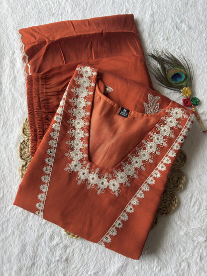 New Designer Roman Silk Embroidery & Sequence Work Kurti Pant With Dupatta Set