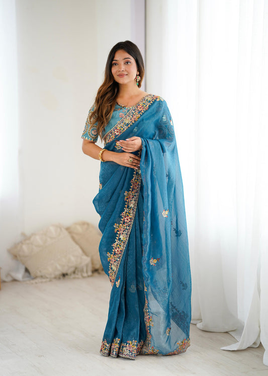 Premium Soft Crunchy Silk Saree With Embroidery Threads , Coding & Sequins Work