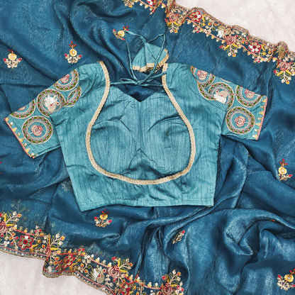 Premium Soft Crunchy Silk Saree With Embroidery Threads , Coding & Sequins Work