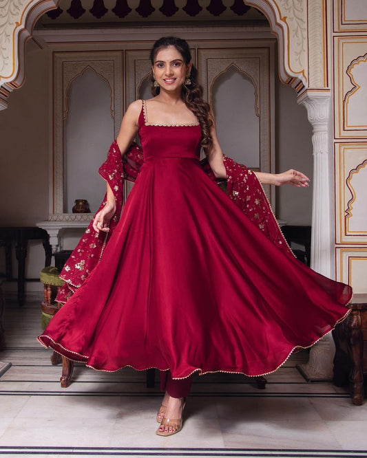 Designer Party & Wedding Wear Heavy Faux Georgette With Embroidery Sequence Work With Gown Pant & Dupatta Set