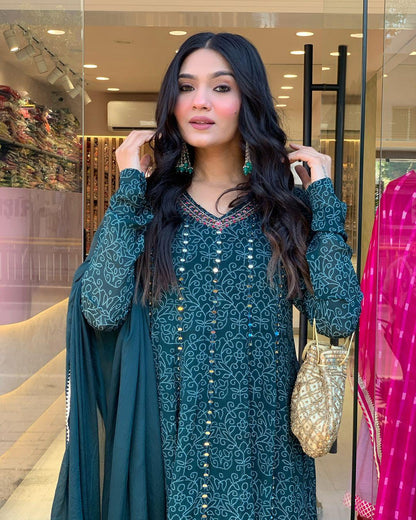 Designer Print Muslin Cotton Detailed Embroidery Kurti With Dupatta Set