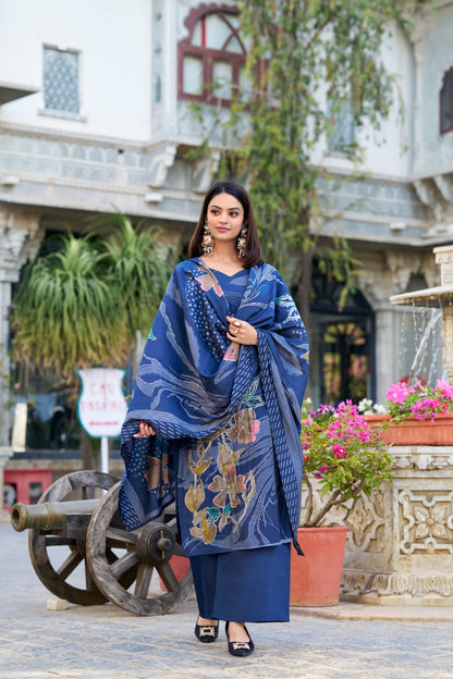 Stunning Roman Silk Floral Print & Handwork Salwar Suit Set