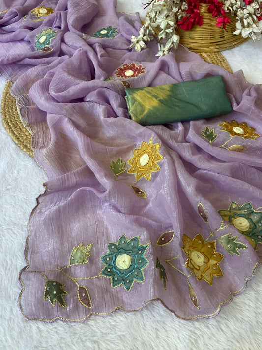 Premium Soft Crunchy Crush Fabric Saree With Heavy Design Handwork