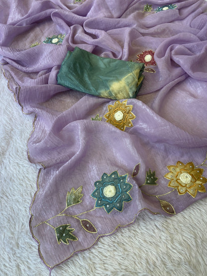 Premium Soft Crunchy Crush Fabric Saree With Heavy Design Handwork