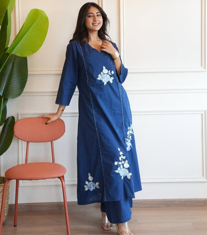 Pure South Cotton Creamy Pearl Line Blue Berry Set