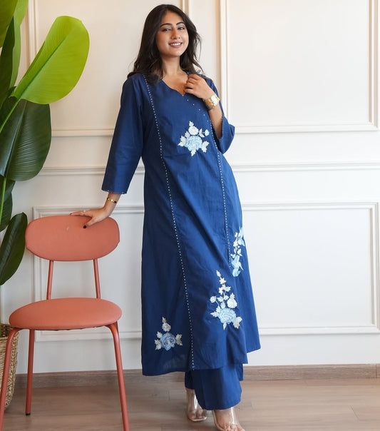 Pure South Cotton Creamy Pearl Line Blue Berry Set