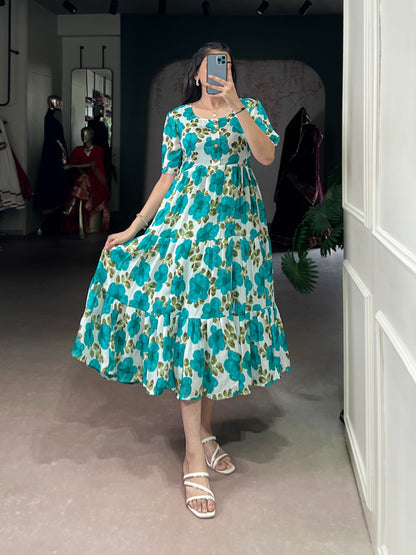 Rich Vichitra Silk Floral Print Dress