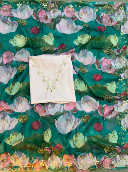 Stylish Pure Soft Tabi Organza Saree With Print & Cut Dana Handwork