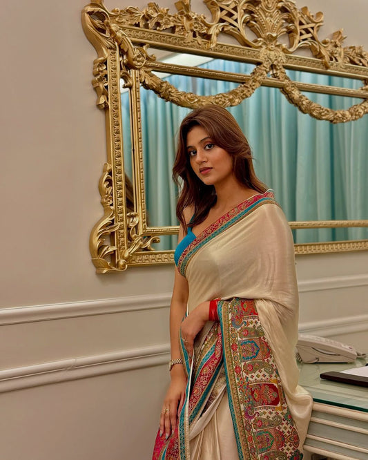 Celebrity Super Rich Pure Gaji Satin Ajrak Print Saree