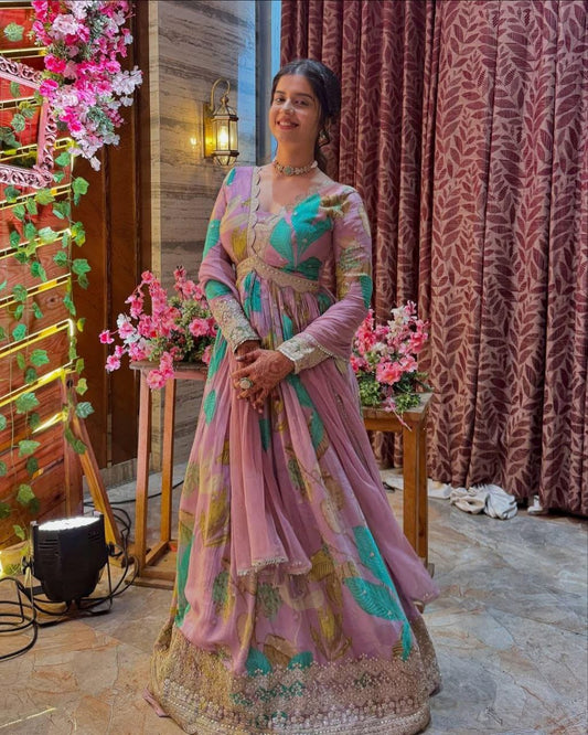Party & Festive Wear Faux Georgette Gown With Embroidery Sequin Work With Dupatta