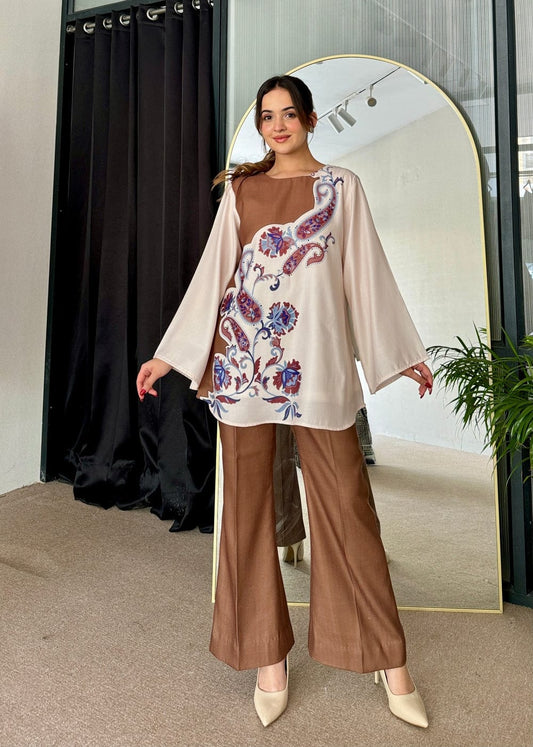 Trendy & Comfy Pure Malai Satin Silk Printed Top & Pant Set