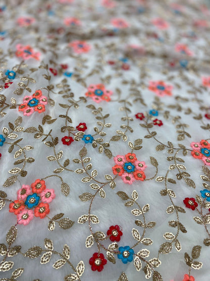 Stunning Premium Faux Georgette Saree With Sequins & Thread Embroidery Work