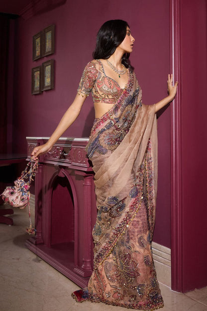 Premium Stylish Pure Georgette Saree Print With Sequins, Hand Mirror & Lace Handwork