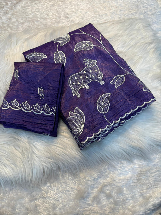 Premium Soft Crunchy Designer Saree with Beautiful Multi Embroidery & C-Pallu Work