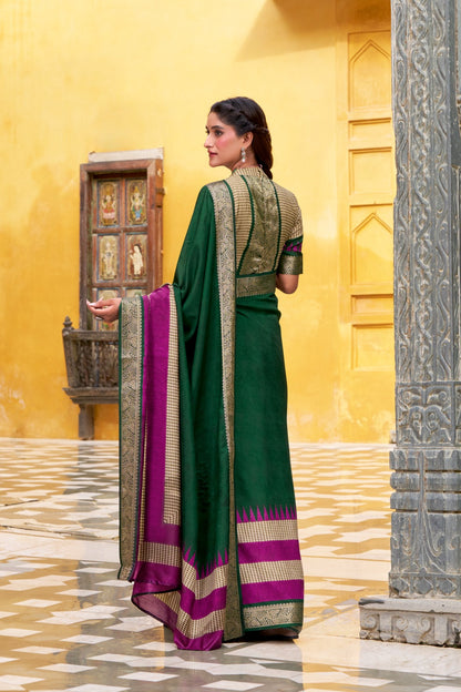Pure Soft Poly Cotton Saree Printed With Zari Weaving Work With Blouse