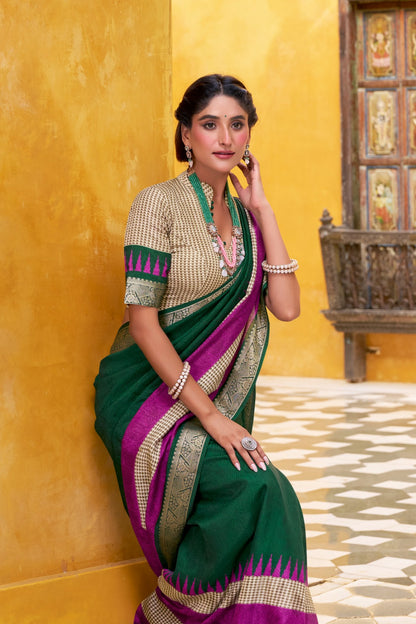 Pure Soft Poly Cotton Saree Printed With Zari Weaving Work With Blouse
