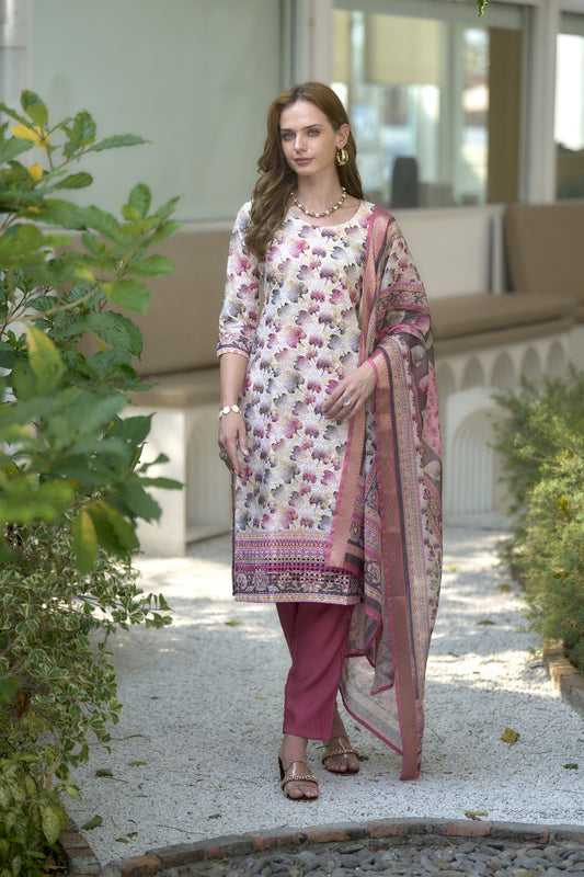 Pure Cotton Embroidery Work Printed Kurti Pant With Dupatta Set