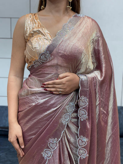 Stylish Trendy Rich Space Silk Saree With Heart Cut Dana & Diamond Work Border