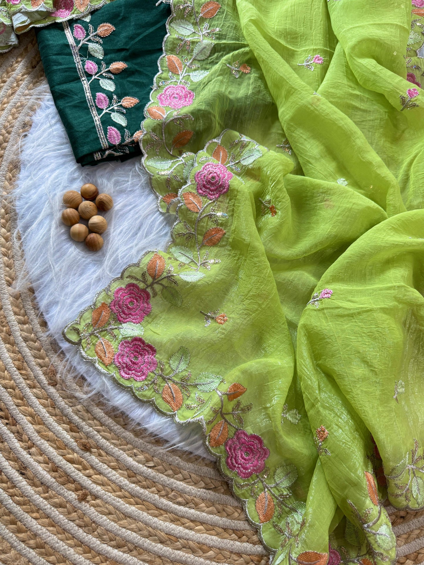 Breezy Pastel Floral Embroidered Crunchy Chiffon Saree
