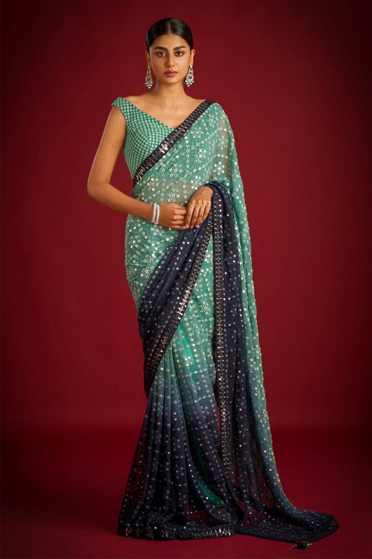 Heavy Fox Georgette Saree With Multi Thread Embroidery & Sequence Work