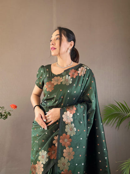 Classy Pure Soft Silk Saree With Copper & Gold Weaving All Over