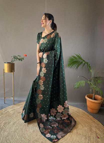 Classy Pure Soft Silk Saree With Copper & Gold Weaving All Over