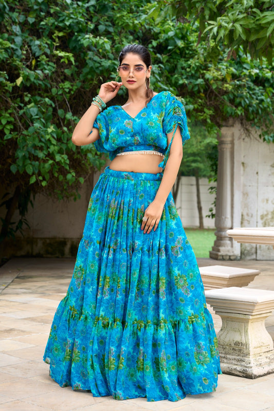 Exclusive Soft Chiffon Co-ord Set Dress With Floral Print & Pearl Touch Up