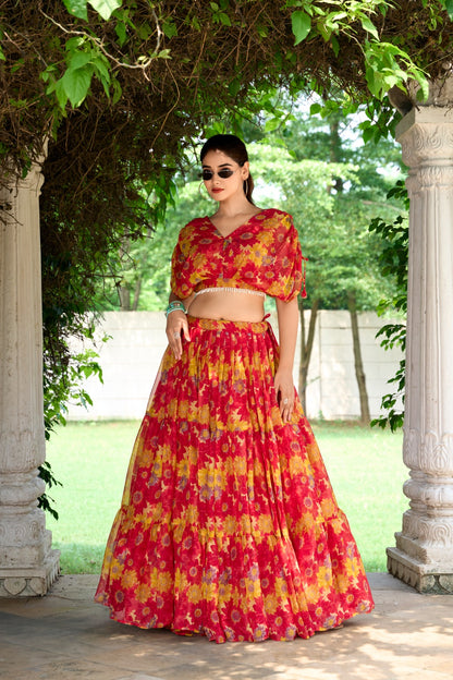 Exclusive Soft Chiffon Co-ord Set Dress With Floral Print & Pearl Touch Up
