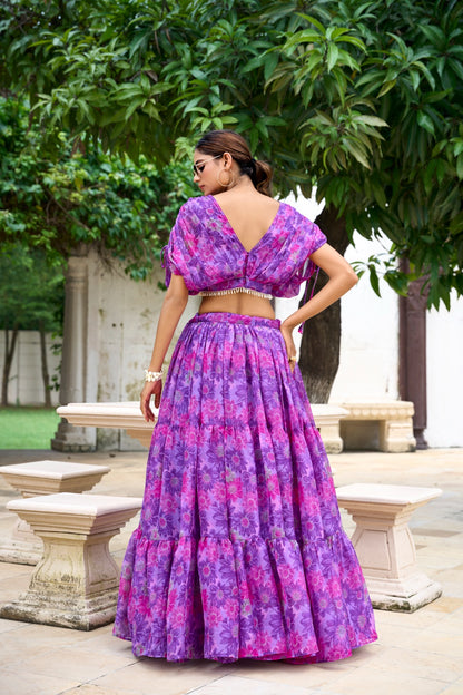 Exclusive Soft Chiffon Co-ord Set Dress With Floral Print & Pearl Touch Up