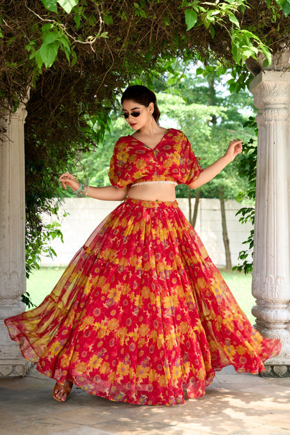 Exclusive Soft Chiffon Co-ord Set Dress With Floral Print & Pearl Touch Up