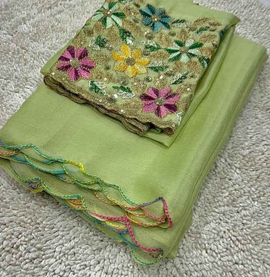Premium Chinon Silk Saree With Multi Sequence Embroidery Work
