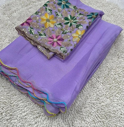 Premium Chinon Silk Saree With Multi Sequence Embroidery Work