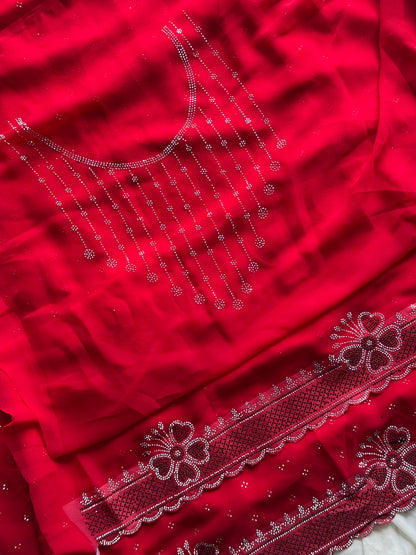 Stylish Soft Georgette Saree With Rich Diamond Silver Work Border